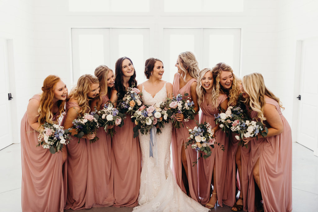 Pink Bridesmaid Dresses With Pastel Flowers
